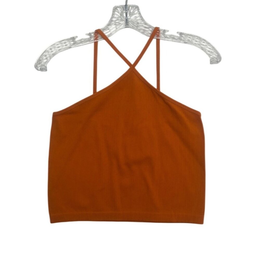 Lemonsky Ribbed Crop Tank Womens XL Rust Orange Criss-Cross Straps Summer